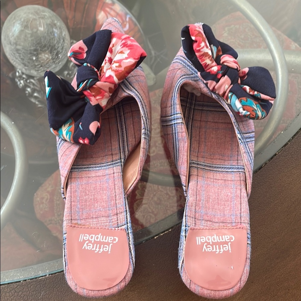 Jeffrey Campbell Pink and Black Mules with Bow
